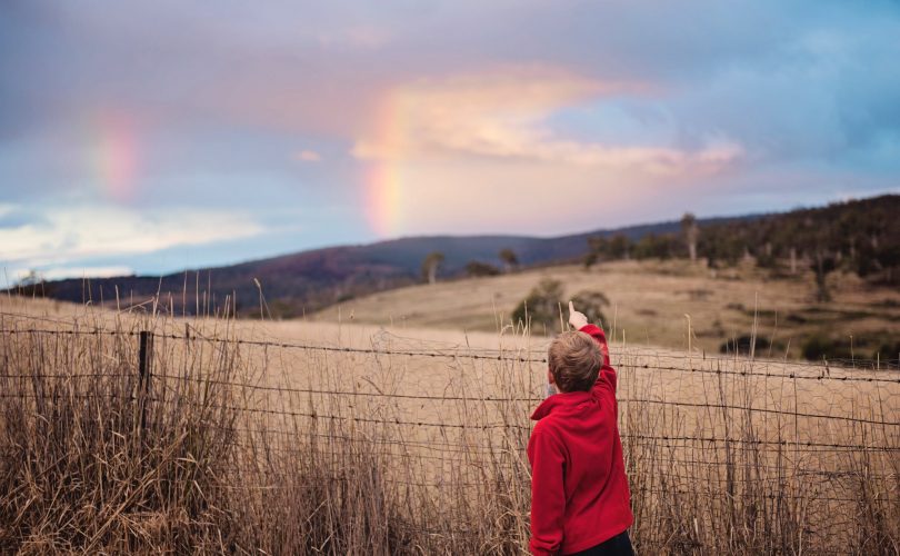 Thérapie existentielle : photo d'un enfant en manteau blanc face à un paysage naturel